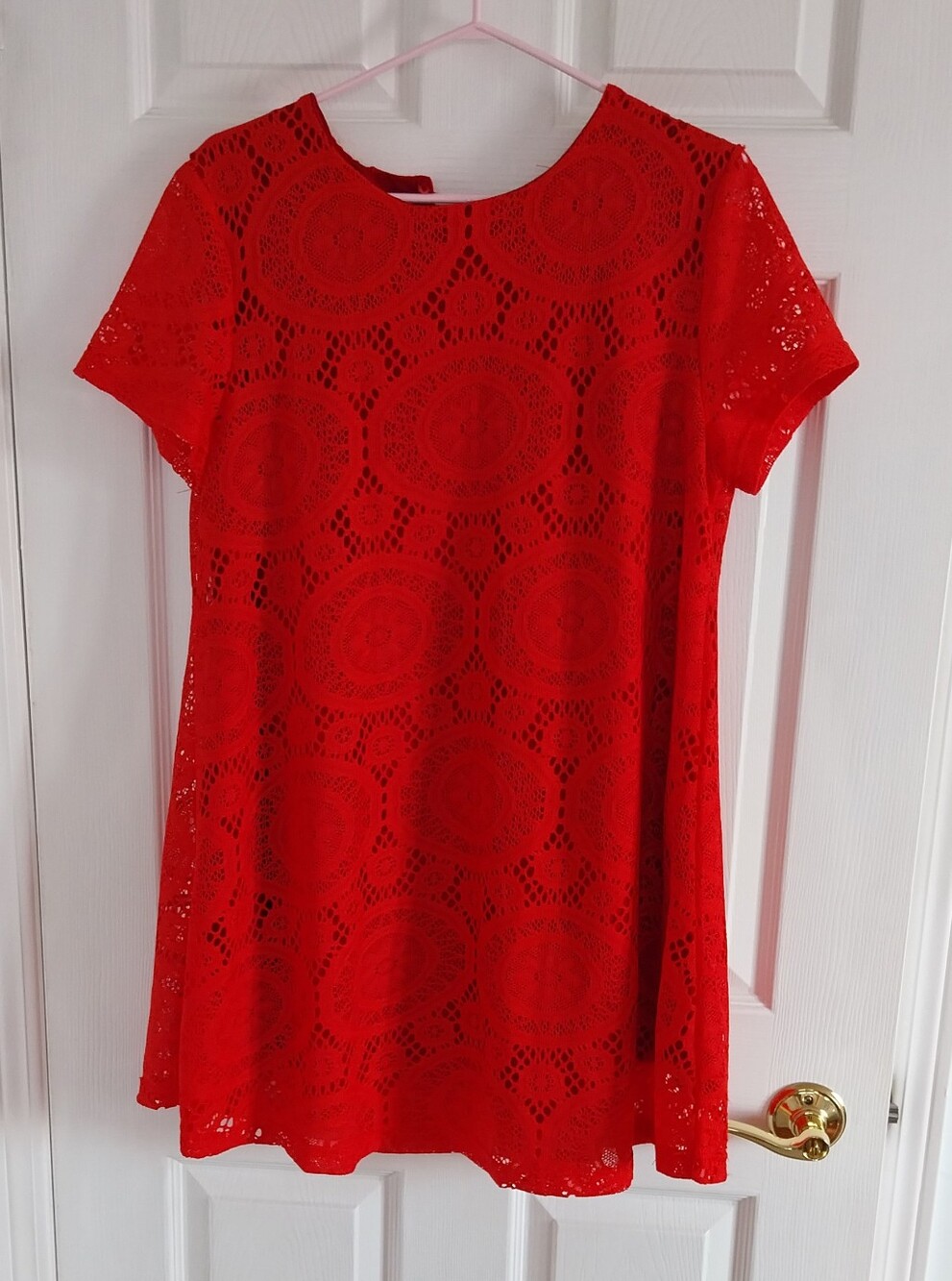 Red Lace Short-Sleeve Dress